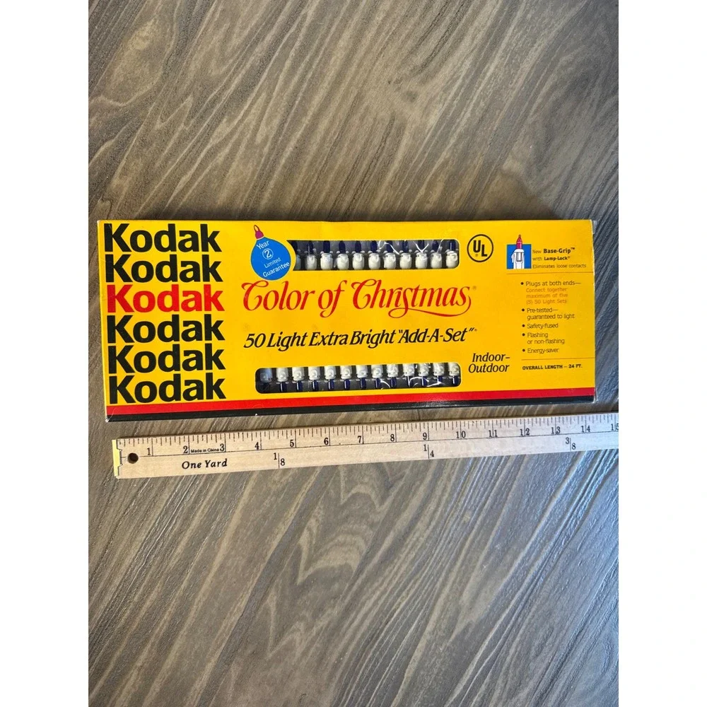 Vintage 1991 Kodak Christmas Lights 50ct Blue White Wire 24ft Add-A-Set Open Box
